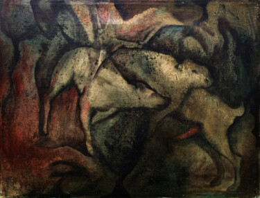 Peinture intitulée "Grottes vertes" par Christiana Visentin Gajoni, Œuvre d'art originale, Huile