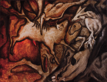 Painting titled "grottes rouges" by Christiana Visentin Gajoni, Original Artwork, Oil