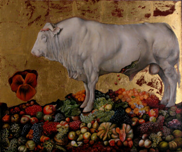 Pintura titulada "taureau blanc" por Christiana Visentin Gajoni, Obra de arte original, Oleo