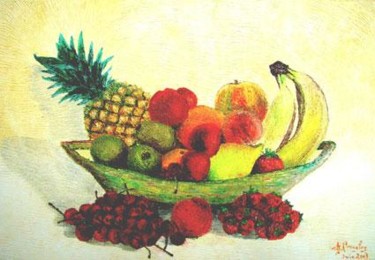 Painting titled "Corbeille de fruitd…" by Christian Bonnefoy, Original Artwork, Oil