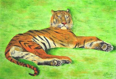 Painting titled "Tigre de l'annam" by Christian Bonnefoy, Original Artwork, Oil