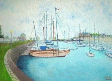 Painting titled "Deux mats au port" by Christian Bonnefoy, Original Artwork, Oil