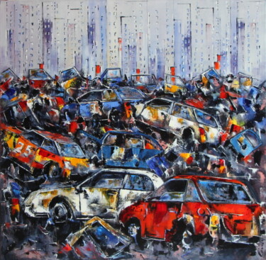 Painting titled "CASSE EN BANLIEUE" by Christian Cacaly, Original Artwork, Oil
