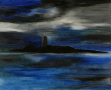 Painting titled "Alcatraz" by Christiane Arques, Original Artwork, Oil Mounted on Wood Stretcher frame