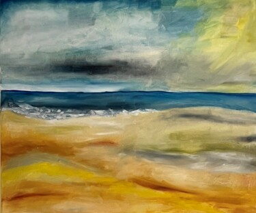 Painting titled "La plage de L." by Christiane Arques, Original Artwork, Oil