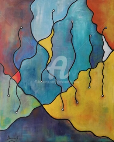 Painting titled "Vagues d'amour" by Christiane Bernais, Original Artwork, Acrylic Mounted on Wood Stretcher frame