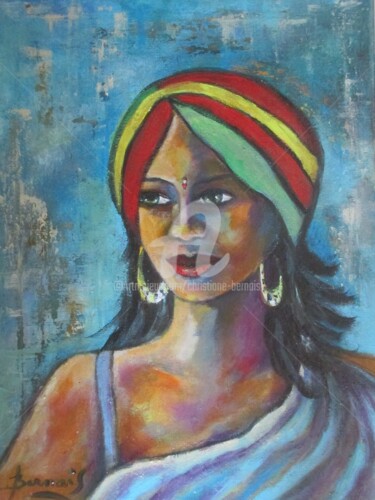 Painting titled "Sharmila" by Christiane Bernais, Original Artwork, Acrylic Mounted on Wood Stretcher frame
