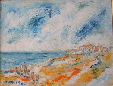 Peinture intitulée "Village bord de mer" par Christiane Casanova, Œuvre d'art originale