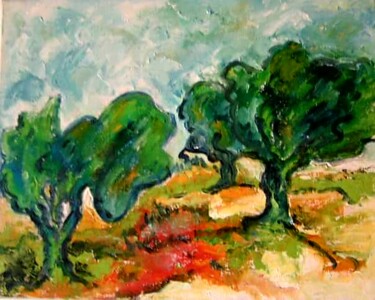 Peinture intitulée "Les trois arbres" par Christiane Casanova, Œuvre d'art originale, Huile Monté sur Châssis en bois