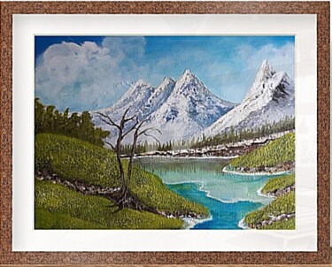 Painting titled "Paysage montagneux" by Amarante, Original Artwork, Acrylic Mounted on Cardboard