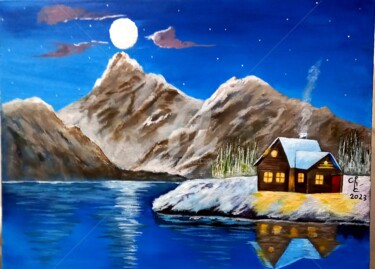 Peinture intitulée "Moonrise" par Amarante, Œuvre d'art originale, Acrylique