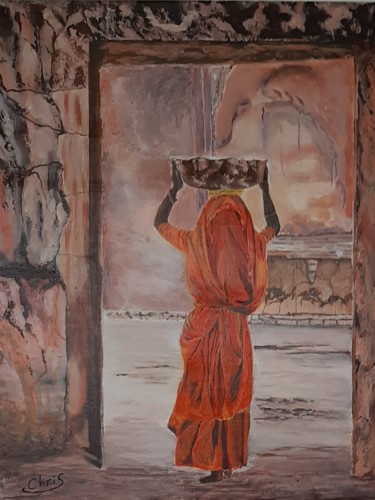 Pintura titulada "Indienne peinture f…" por Christiane Cucinelli (Chris), Obra de arte original, Acrílico
