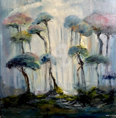 Painting titled "L AMOUR DES ARBRES" by Christiane Gilbert, Original Artwork, Acrylic
