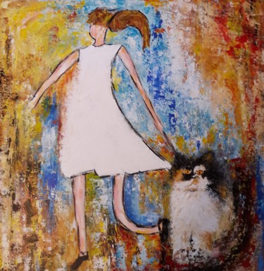 Painting titled "La petite fille au…" by Christiane Guerry, Original Artwork, Acrylic