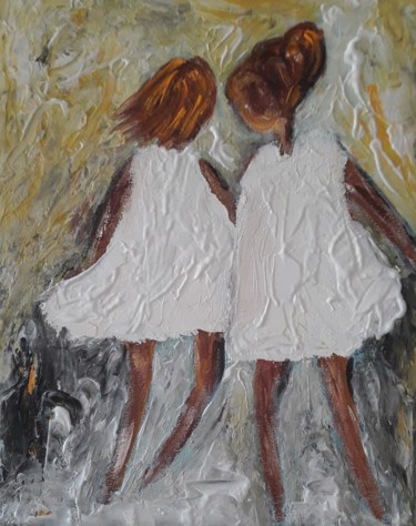 Painting titled "Les 2 petites filles" by Christiane Guerry, Original Artwork, Acrylic