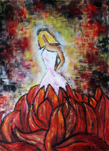 Painting titled "AMOUR INCONDITIONNEL" by Christiane Guerry, Original Artwork, Acrylic Mounted on Wood Stretcher frame