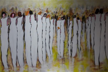 Painting titled "Communauté 01" by Christiane Guerry, Original Artwork, Acrylic Mounted on Wood Stretcher frame