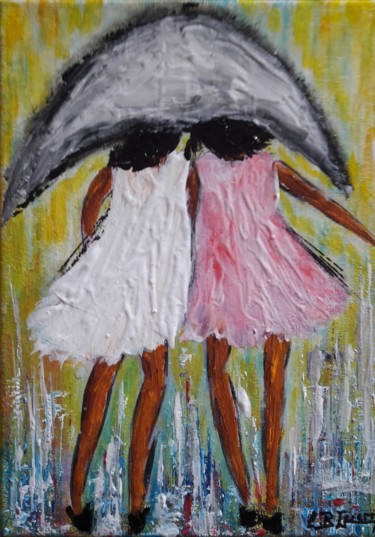 Painting titled "Les Jeunes filles a…" by Christiane Guerry, Original Artwork, Acrylic Mounted on Wood Stretcher frame