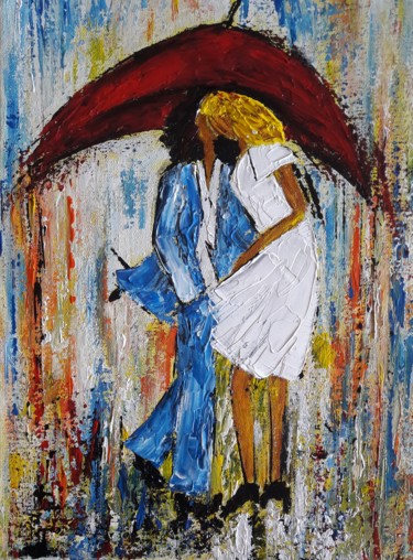 Painting titled "AMOUREUX" by Christiane Guerry, Original Artwork, Acrylic Mounted on Wood Stretcher frame