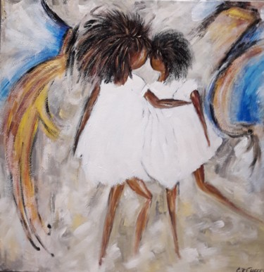 Painting titled "GIRLS" by Christiane Guerry, Original Artwork, Acrylic Mounted on Wood Stretcher frame