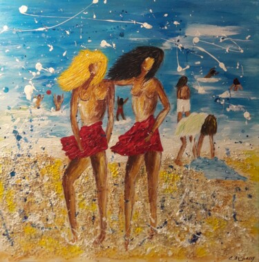 Painting titled "BLONDE ET BRUNE" by Christiane Guerry, Original Artwork, Acrylic Mounted on Wood Stretcher frame