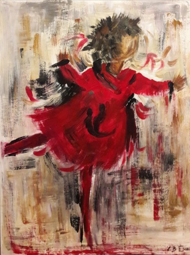 Painting titled "PETITE FILLE EN ROU…" by Christiane Guerry, Original Artwork, Acrylic Mounted on Wood Stretcher frame