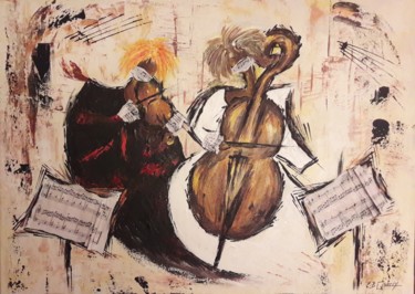 Painting titled "MUSICIENNES EN TEMP…" by Christiane Guerry, Original Artwork, Acrylic Mounted on Wood Stretcher frame