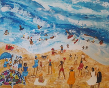 Painting titled "SCENE DE PLAGE 2021" by Christiane Guerry, Original Artwork, Acrylic