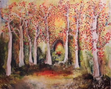 Painting titled "LANDSCAPES AUTOMN" by Christiane Guerry, Original Artwork, Acrylic Mounted on Wood Stretcher frame