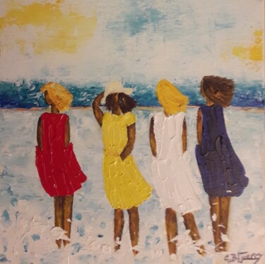 Painting titled "LES FILLES DU BORD…" by Christiane Guerry, Original Artwork, Acrylic Mounted on Wood Stretcher frame