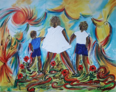 Painting titled "JOIE DE VIVRE II" by Christiane Guerry, Original Artwork, Acrylic Mounted on Wood Stretcher frame
