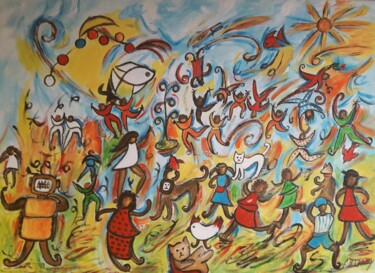 Malerei mit dem Titel "LE MONDE EST FOU" von Christiane Guerry, Original-Kunstwerk, Acryl Auf Keilrahmen aus Holz montiert