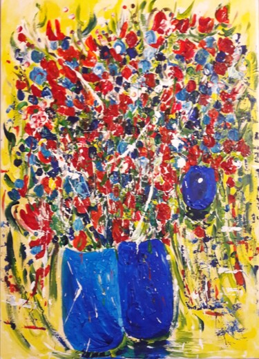 Painting titled "FLOWERS I" by Christiane Guerry, Original Artwork, Acrylic Mounted on Wood Stretcher frame