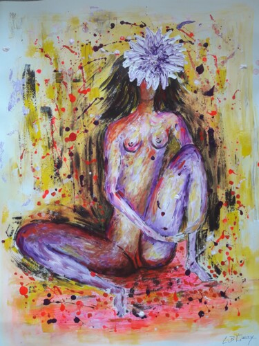 Painting titled "Jolie Fille en Fleu…" by Christiane Guerry, Original Artwork, Acrylic