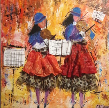Collages titled "LES BELLES VIOLONIS…" by Christiane Guerry, Original Artwork, Acrylic Mounted on Wood Stretcher frame