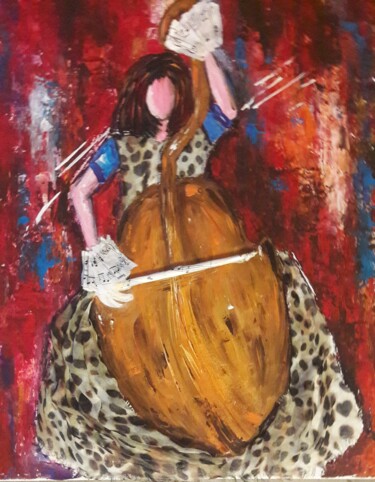 Pintura titulada "LA CONTREBASSISTE" por Christiane Guerry, Obra de arte original, Acrílico Montado en Bastidor de camilla d…
