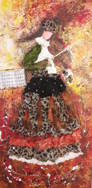 Painting titled "NOUVELLE DIVA AU VI…" by Christiane Guerry, Original Artwork, Fabric Mounted on Wood Stretcher frame