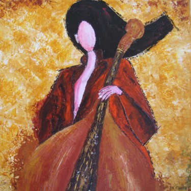 Painting titled "LA VIOLONCELLISTE" by Christiane Guerry, Original Artwork, Oil