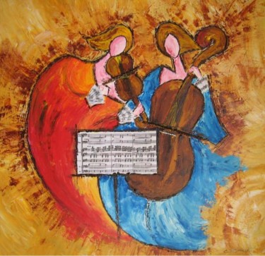 Painting titled "VIOLONISTE ET VIOLO…" by Christiane Guerry, Original Artwork, Oil