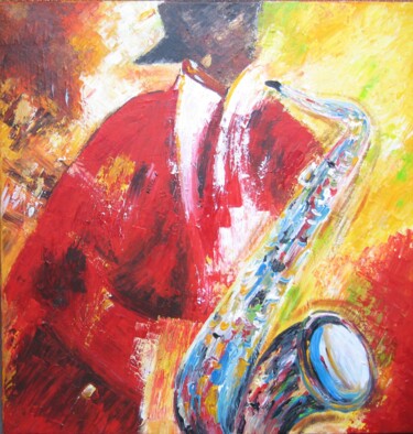 Painting titled "LE SAXOPHONISTE ROU…" by Christiane Guerry, Original Artwork, Oil