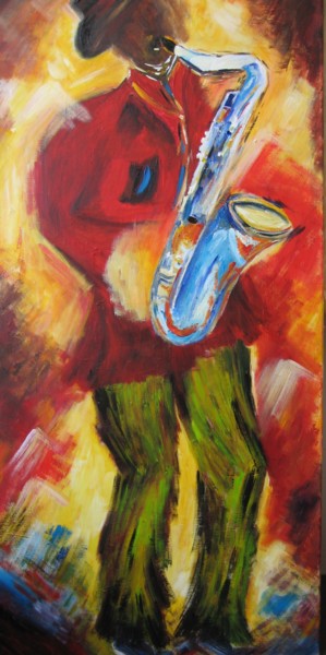 Painting titled "BLUE SAXO" by Christiane Guerry, Original Artwork, Oil