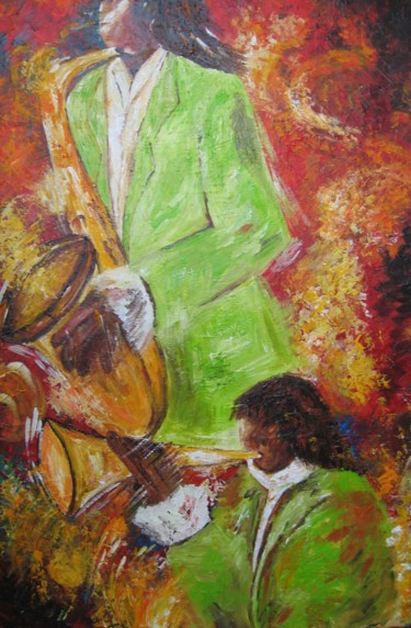 Peinture intitulée "LES MUSICIENS VERTS" par Christiane Guerry, Œuvre d'art originale, Huile