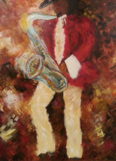 Painting titled "LE GRAND SAXO BLEU" by Christiane Guerry, Original Artwork, Oil