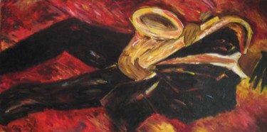 Painting titled "LE SAXOPHONISTE EN…" by Christiane Guerry, Original Artwork, Oil