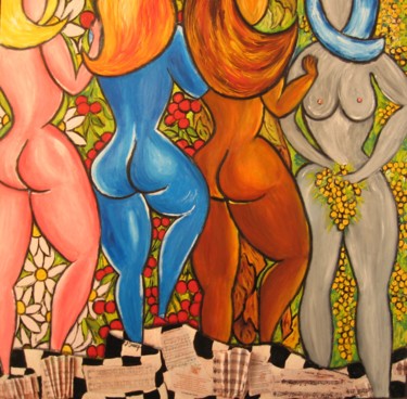 Malerei mit dem Titel "LES FILLES ( 4 SAIS…" von Christiane Guerry, Original-Kunstwerk, Öl Auf Keilrahmen aus Holz montiert