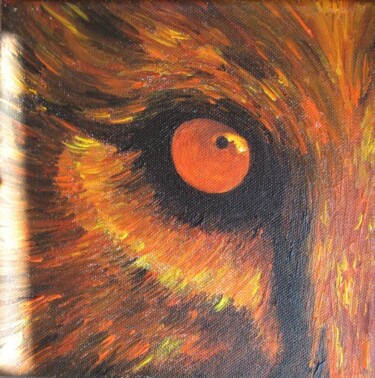 Peinture intitulée "OEUIL DE LION" par Christiane Guerry, Œuvre d'art originale, Huile