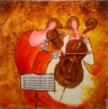 Painting titled "VIOLONISTE ET VIOLO…" by Christiane Guerry, Original Artwork, Oil
