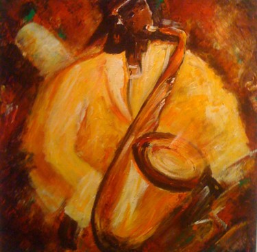 Painting titled "JAZZMAN" by Christiane Guerry, Original Artwork, Oil