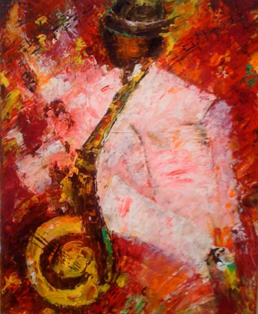 Painting titled "JAZZMAN MOVE" by Christiane Guerry, Original Artwork, Oil