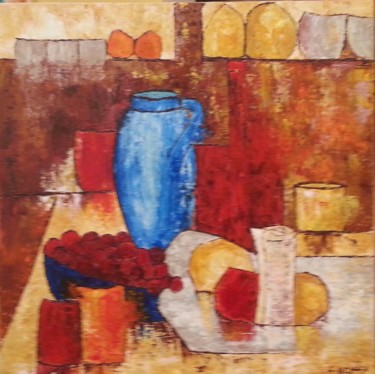 Painting titled "COMPOSITION AU VASE…" by Christiane Guerry, Original Artwork, Oil